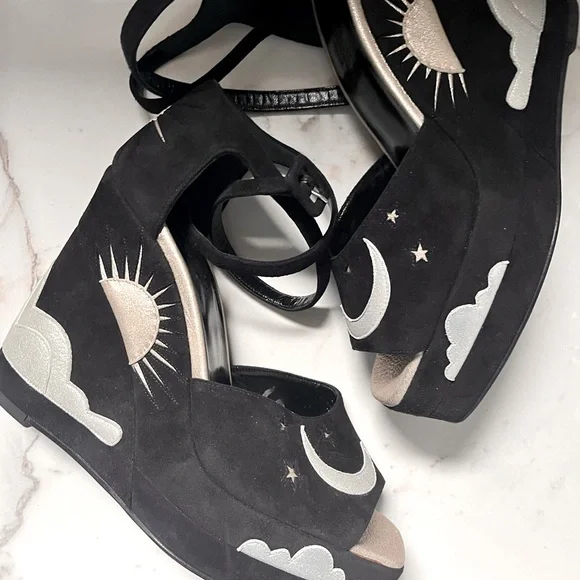 Hermes Tournis Velvet Goatskin Wedge Sandals - Picture 3 of 4